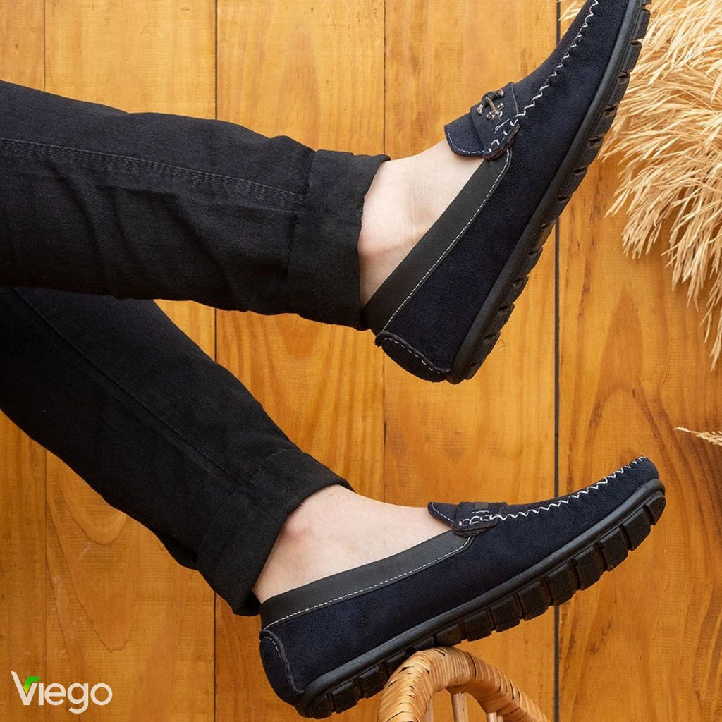 Mocasines de ante negro y azul marino para hombre