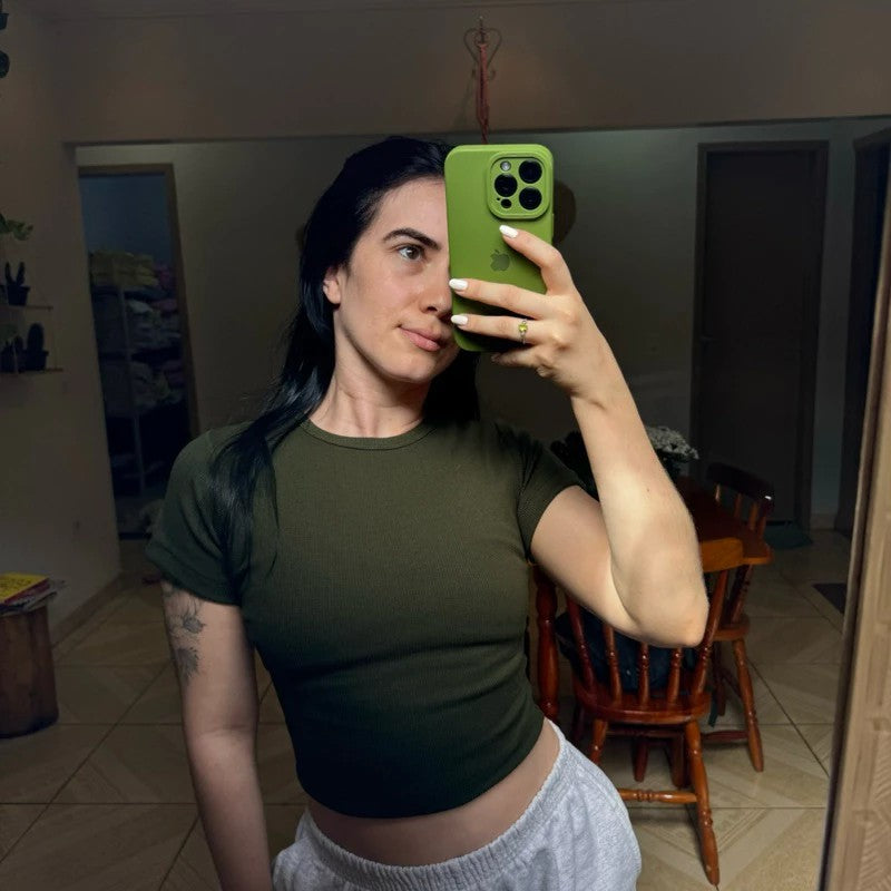 Conjunto de 3 tops cortos de manga corta de canalé