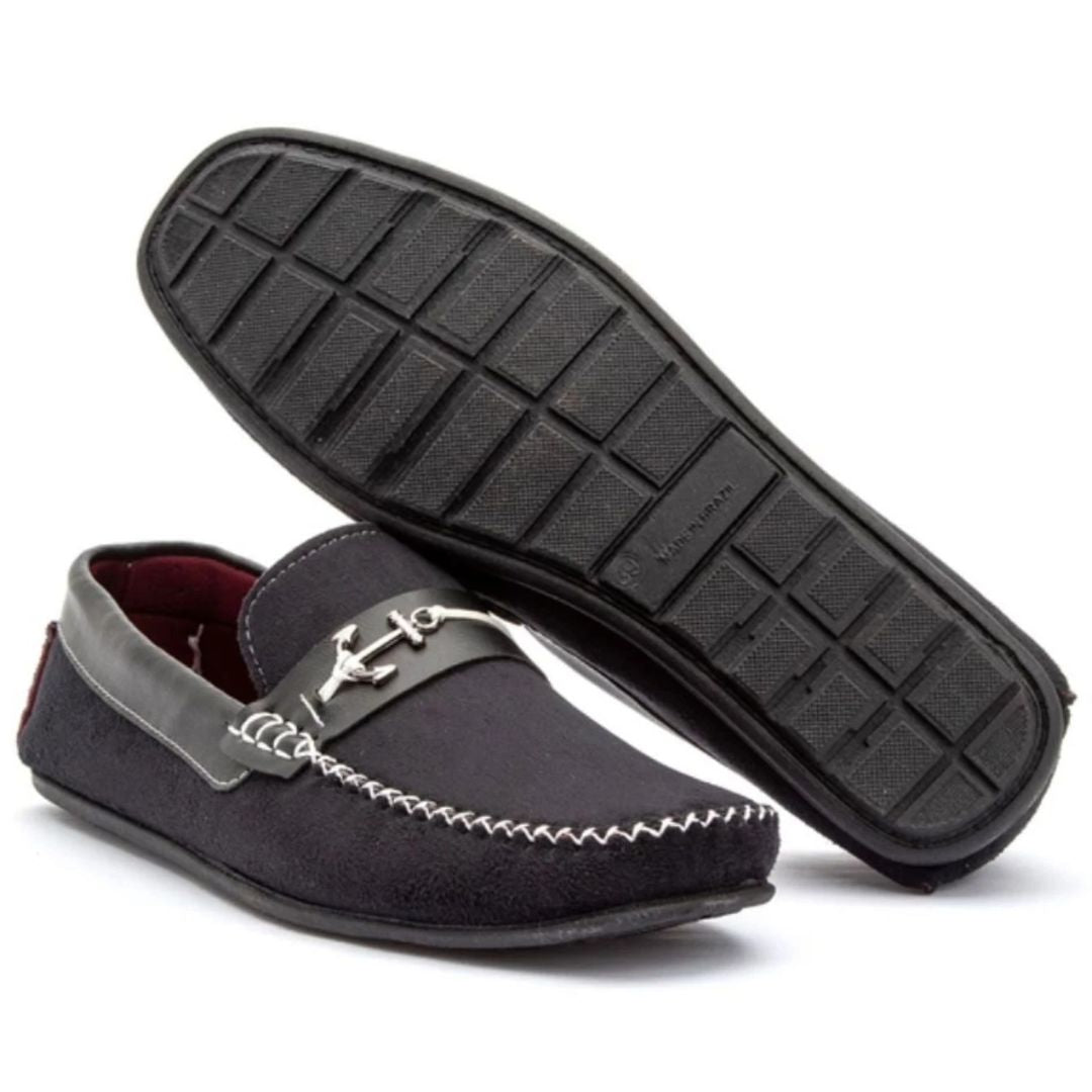 Mocasines de ante negro y azul marino para hombre