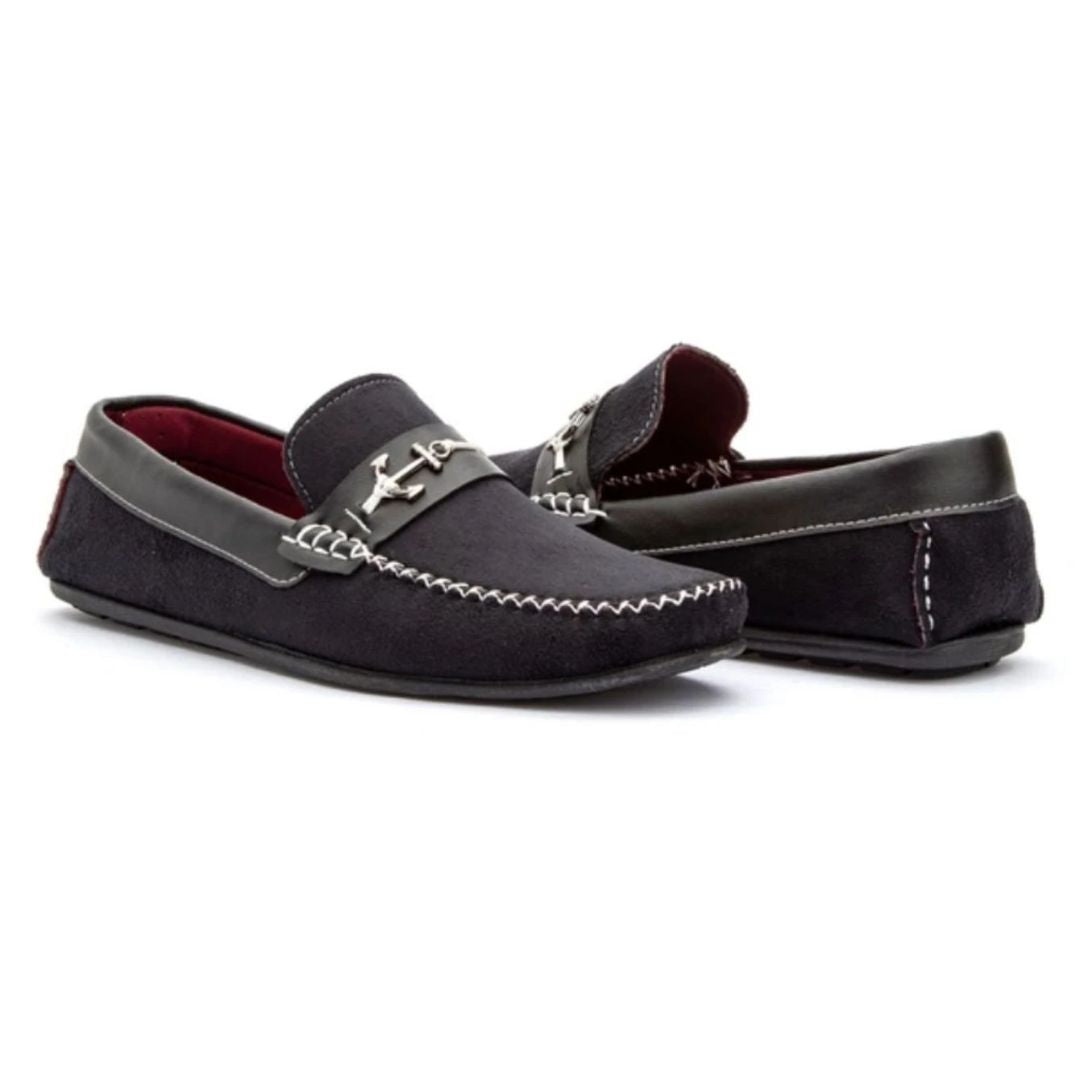 Mocasines de ante negro y azul marino para hombre